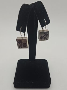 Varga Silver Floral Square Drop Earrings Sterling Silver